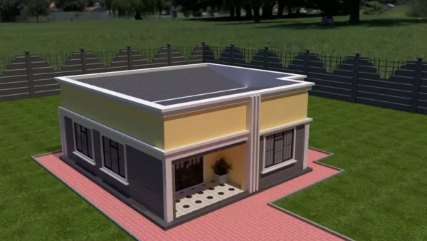 Simple 2 bedroom house plan with a hidden roof