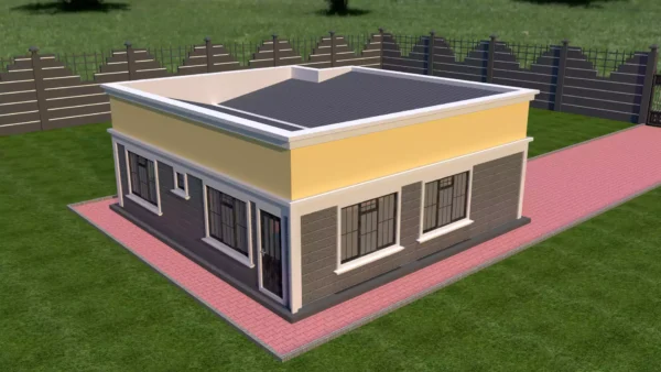 Simple 2 bedroom house plan with a hidden roof