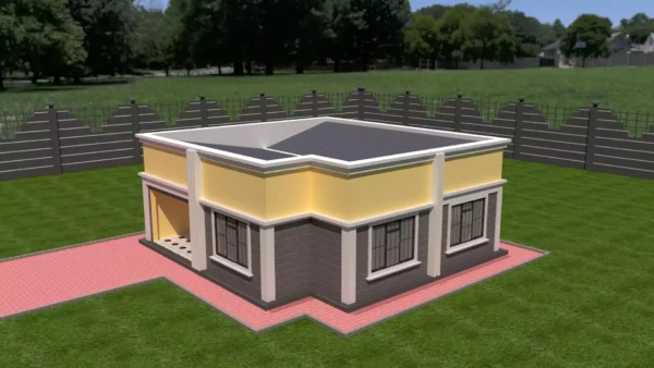 Simple 2 bedroom house plan with a hidden roof