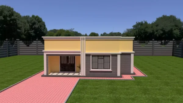 Simple 2 bedroom house plan with a hidden roof