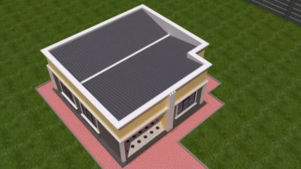 Simple 2 bedroom house plan with a hidden roof