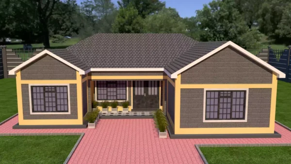 image of a 3 bedroom house with a hip and valley roofing design