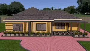 image of a 3 bedroom house with a tiled hip roof design