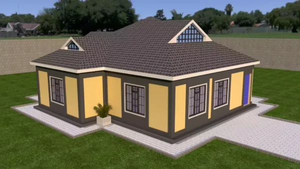 3 bedroom house plan with a dutch gable roof design