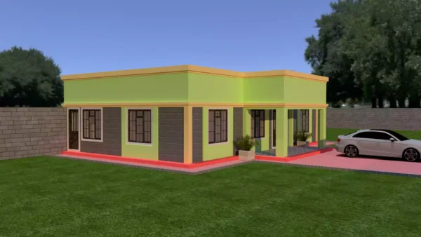 Simple 2 bedroom house with hidden roof plan