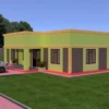 Simple 2 bedroom house with hidden roof plan