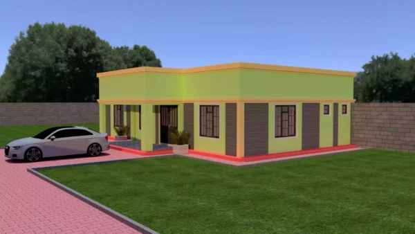 Simple 2 bedroom house with hidden roof plan