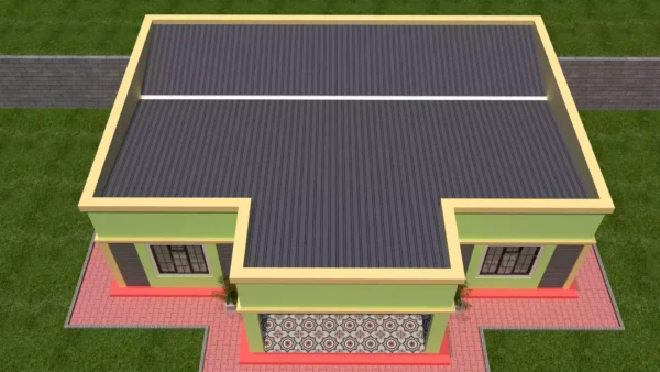 Simple 2 bedroom house with hidden roof plan