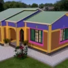 A simple 2 bedroom house in Kenya featuring a simple roofing design with green box profile roofing iron sheets.