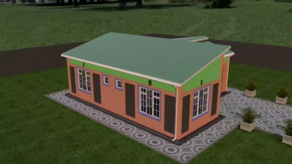 Simple 2 bedroom house with a skillion roof architectural plan