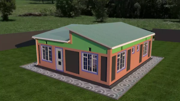 Simple 2 bedroom house with a skillion roof architectural plan