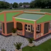Simple 2 bedroom house with a skillion roof architectural plan