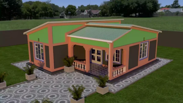 Simple 2 bedroom house with a skillion roof architectural plan