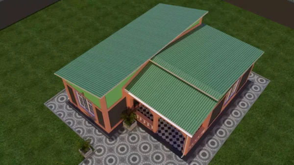 Simple 2 bedroom house with a skillion roof architectural plan