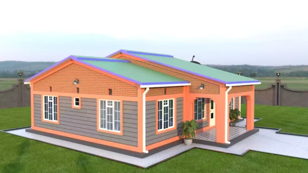 Simple 3 bedroom house with a gable roof building plan