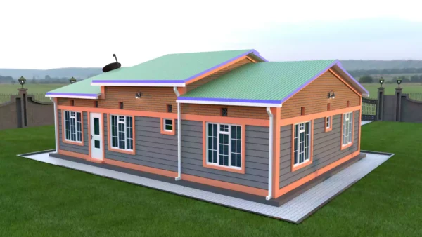 Simple 3 bedroom house with a gable roof building plan