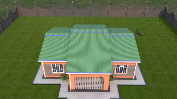 Simple 3 bedroom house with a gable roof building plan