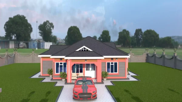 3 bedroom house with a dutch gable roof architectural plan