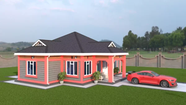 3 bedroom house with a dutch gable roof architectural plan