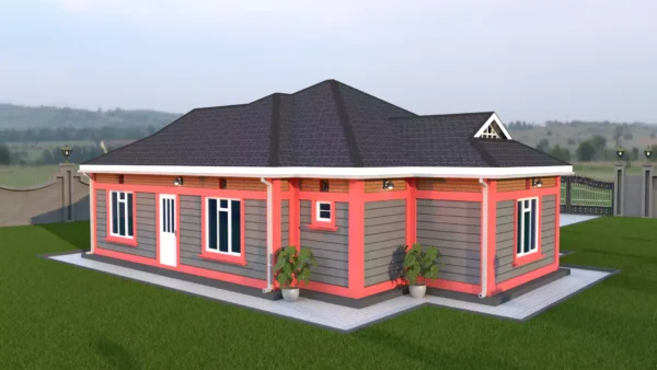 3 bedroom house with a dutch gable roof architectural plan