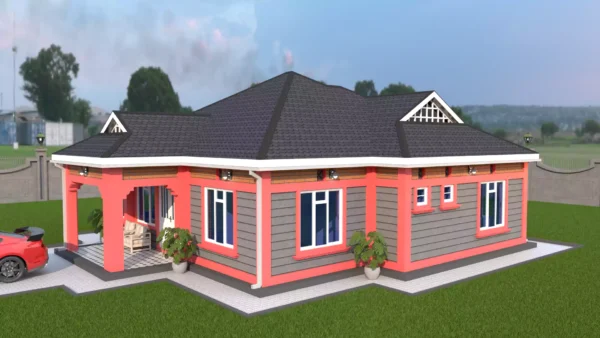 3 bedroom house with a dutch gable roof architectural plan