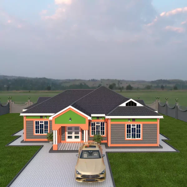 3 bedroom house with a gable roof architectural plan