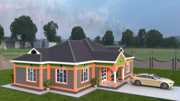 3 bedroom house with a gable roof architectural plan