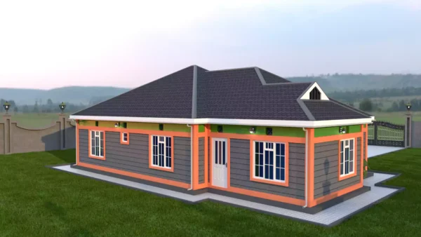 3 bedroom house with a gable roof architectural plan