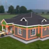 3 bedroom house with a gable roof architectural plan