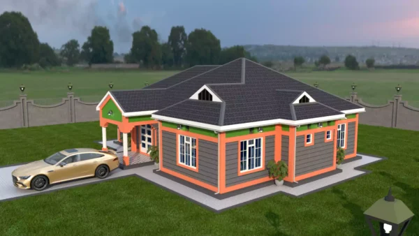 3 bedroom house with a gable roof architectural plan