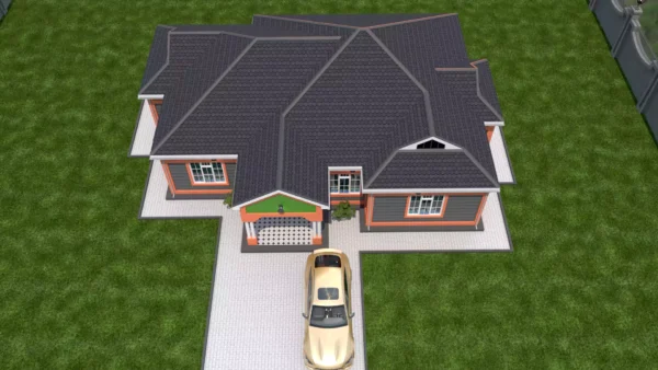 3 bedroom house with a gable roof architectural plan