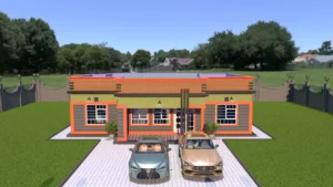 Front view of a 3 bedroom house with a hidden roof design.