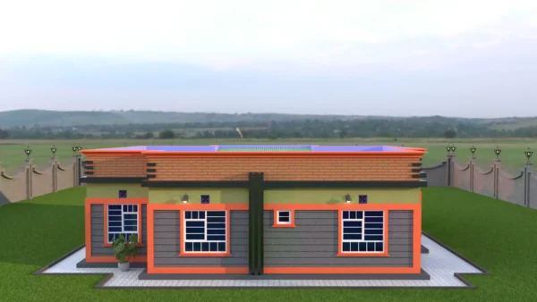 3 bedroom house design with a hidden roof architectural plan
