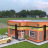 3 bedroom house design with a hidden roof architectural plan