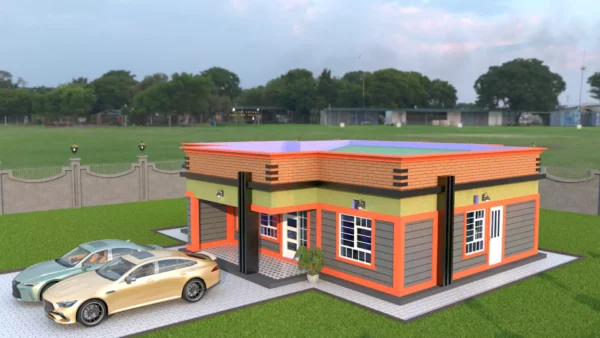 3 bedroom house design with a hidden roof architectural plan