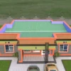 3 bedroom house design with a hidden roof architectural plan