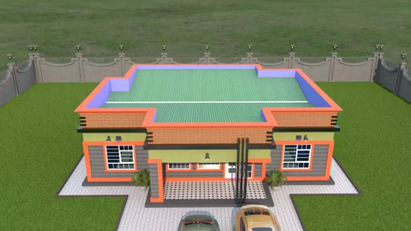 3 bedroom house design with a hidden roof architectural plan