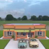 3 bedroom house design with a hidden roof architectural plan